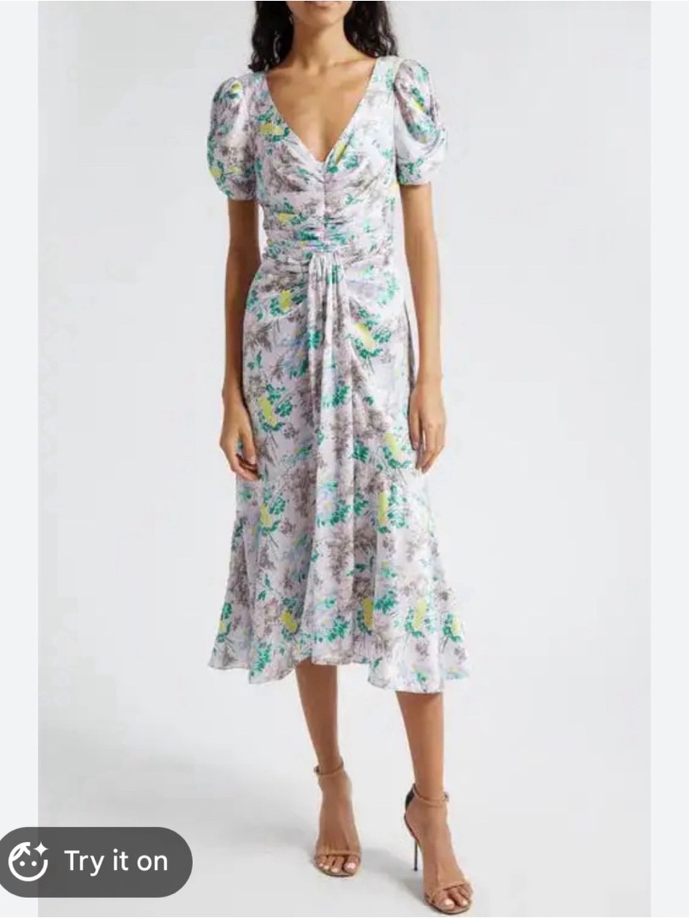Cinq a Sept Walker Floral Midi Ruched Dress Size 6 NWOT MSRP: $395